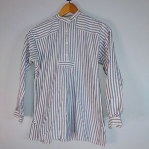 Lands' End Blue White Striped Long Sleeve Mock Neck Casual Blouse 100% Cotton 6